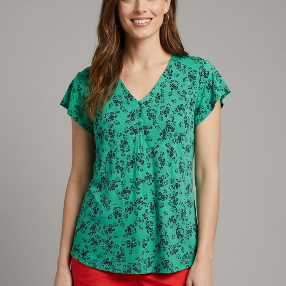 Liz Claiborne Green Ruffled Short Sleeve Blouse